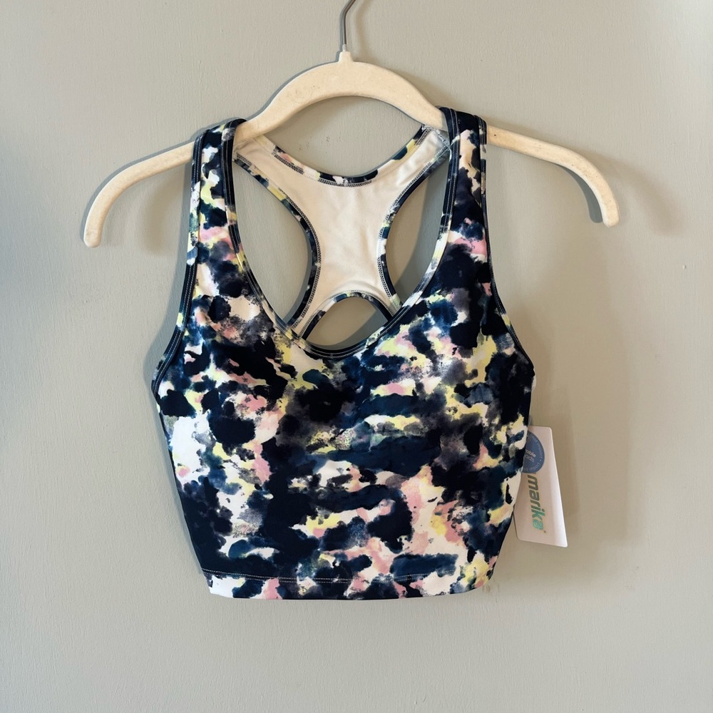 NWT Marika black Iris watercolor camo sports bra